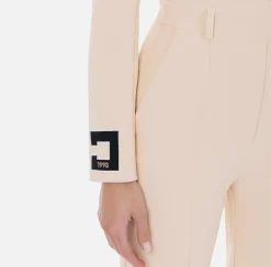 Elisabetta Franchi Jumpsuits|Jumpsuit in crêpe fabric with bands and logo embroidery Cream/Black