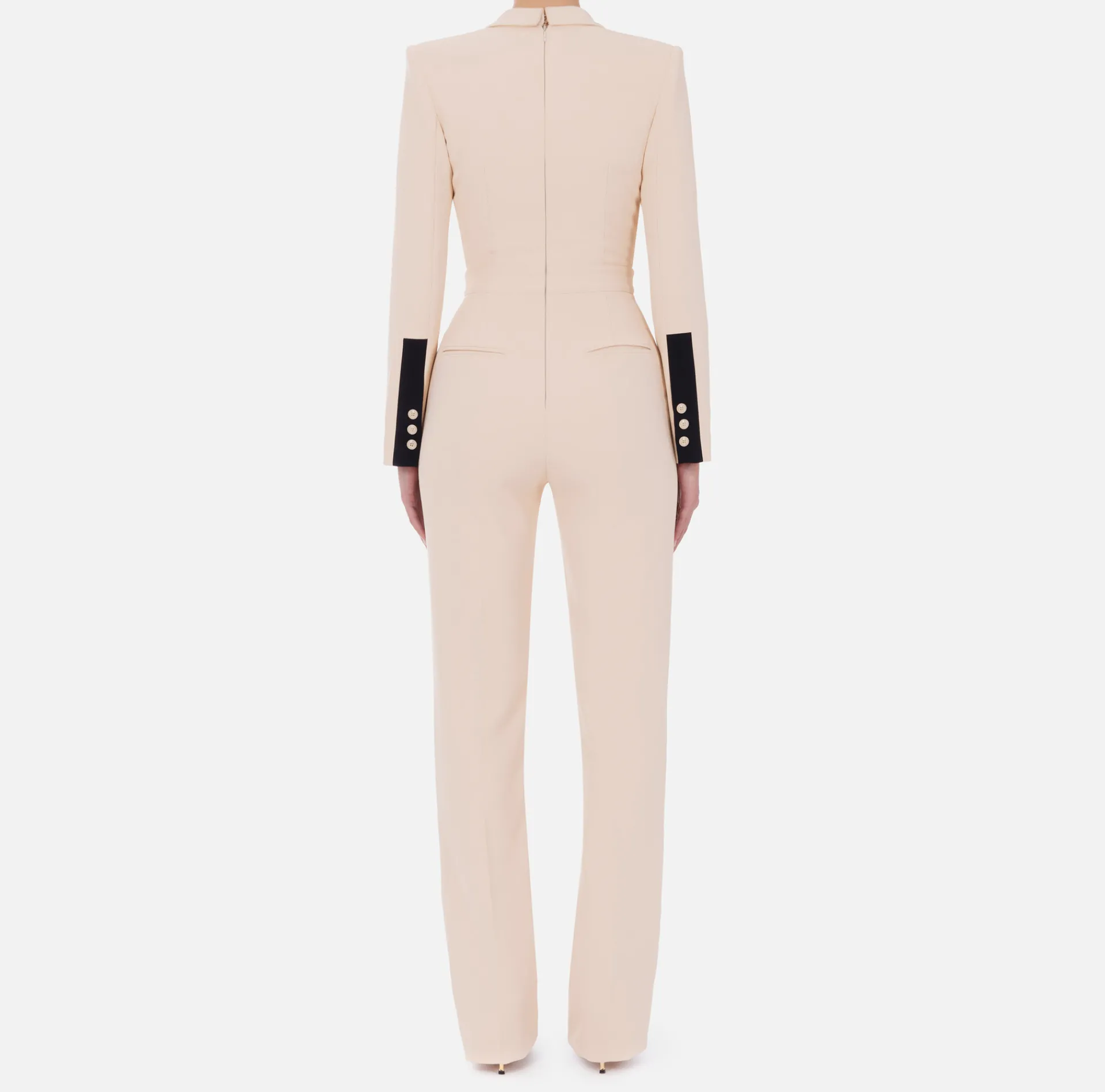 Elisabetta Franchi Jumpsuits|Jumpsuit in crêpe fabric with bands and logo embroidery Cream/Black