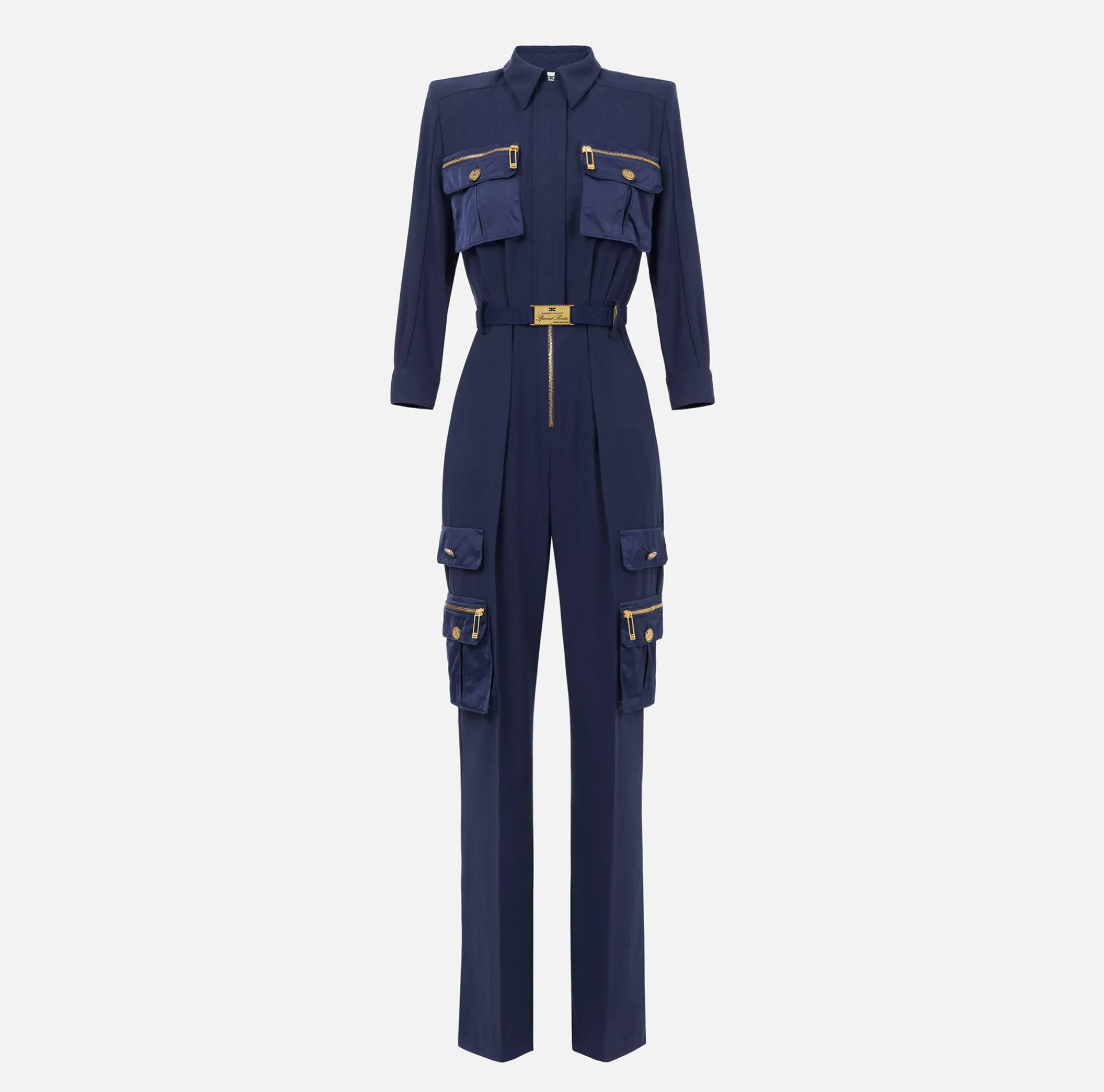 Elisabetta Franchi Jumpsuits|Jumpsuit in crêpe fabric with pockets and belt Navy