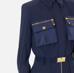 Elisabetta Franchi Jumpsuits|Jumpsuit in crêpe fabric with pockets and belt Navy