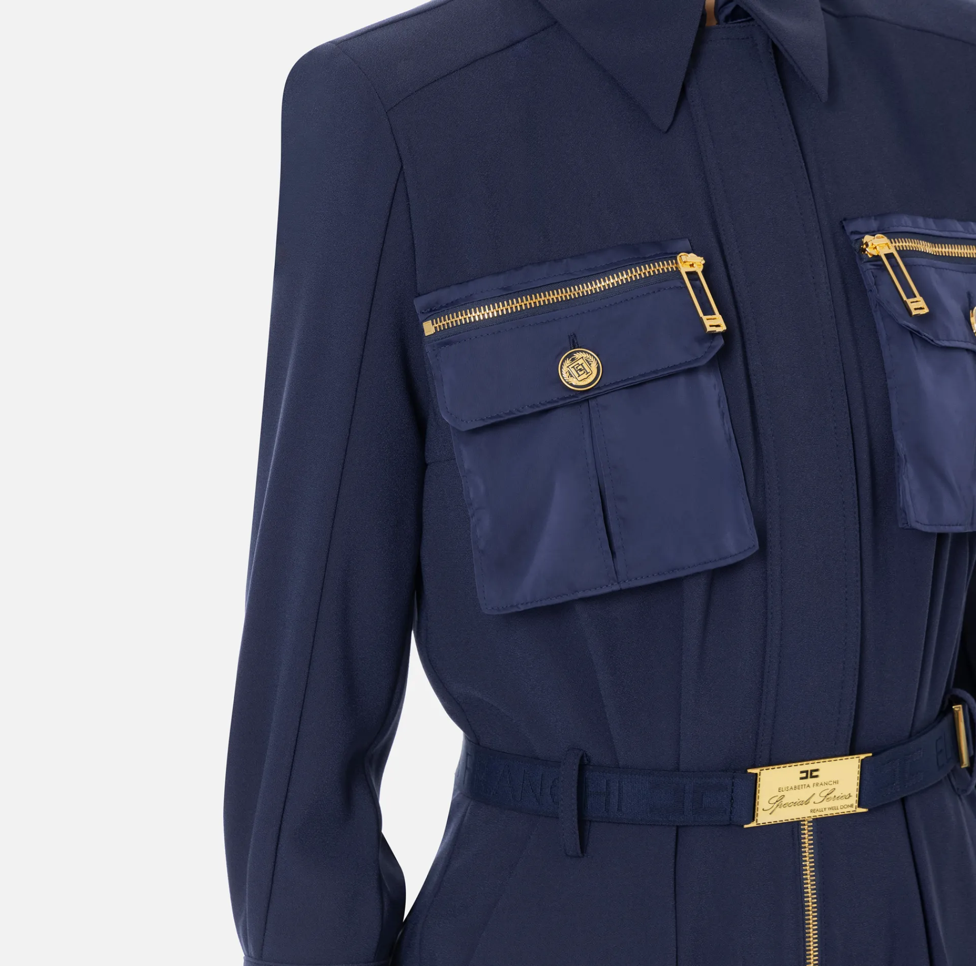 Elisabetta Franchi Jumpsuits|Jumpsuit in crêpe fabric with pockets and belt Navy