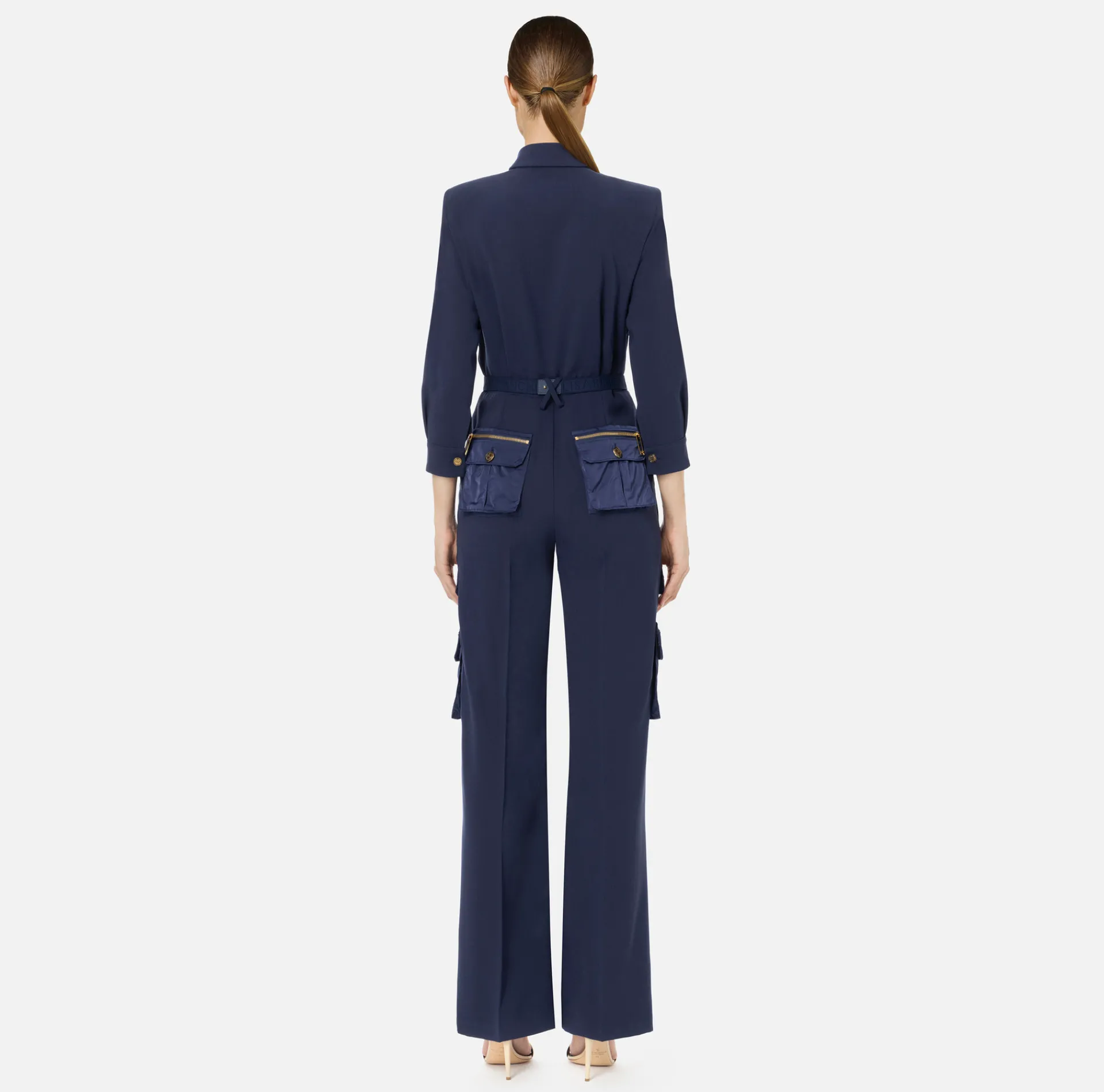 Elisabetta Franchi Jumpsuits|Jumpsuit in crêpe fabric with pockets and belt Navy
