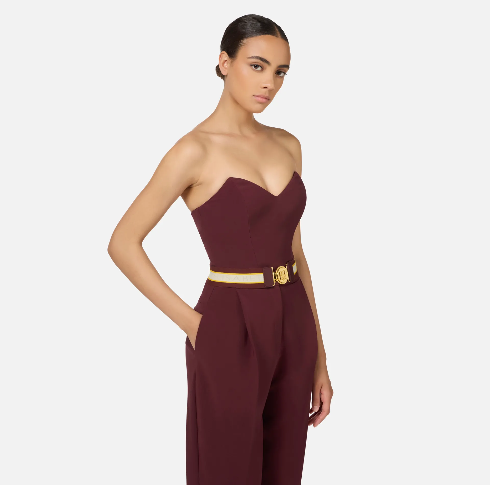 Elisabetta Franchi Jumpsuits|Jumpsuit in stretch crêpe fabric with bustier top RougeNoir