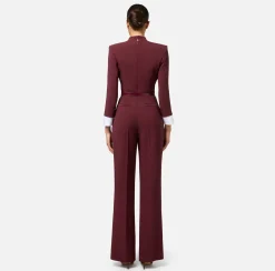 Elisabetta Franchi Jumpsuits|Jumpsuit in stretch crêpe fabric with satin lapels RougeNoir