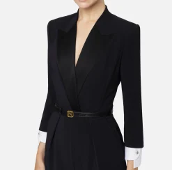 Elisabetta Franchi Jumpsuits|Jumpsuit in stretch crêpe fabric with satin lapels Black