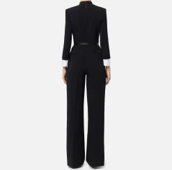 Elisabetta Franchi Jumpsuits|Jumpsuit in stretch crêpe fabric with satin lapels Black