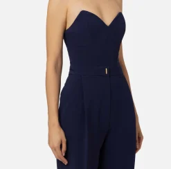 Elisabetta Franchi Jumpsuits|Jumpsuit in stretch crêpe fabric with bustier top Navy