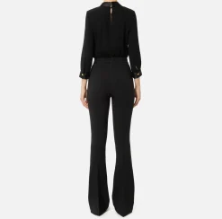 Elisabetta Franchi Jumpsuits|Jumpsuit in viscose with crossover blouse and flared trousers with horsebit Black