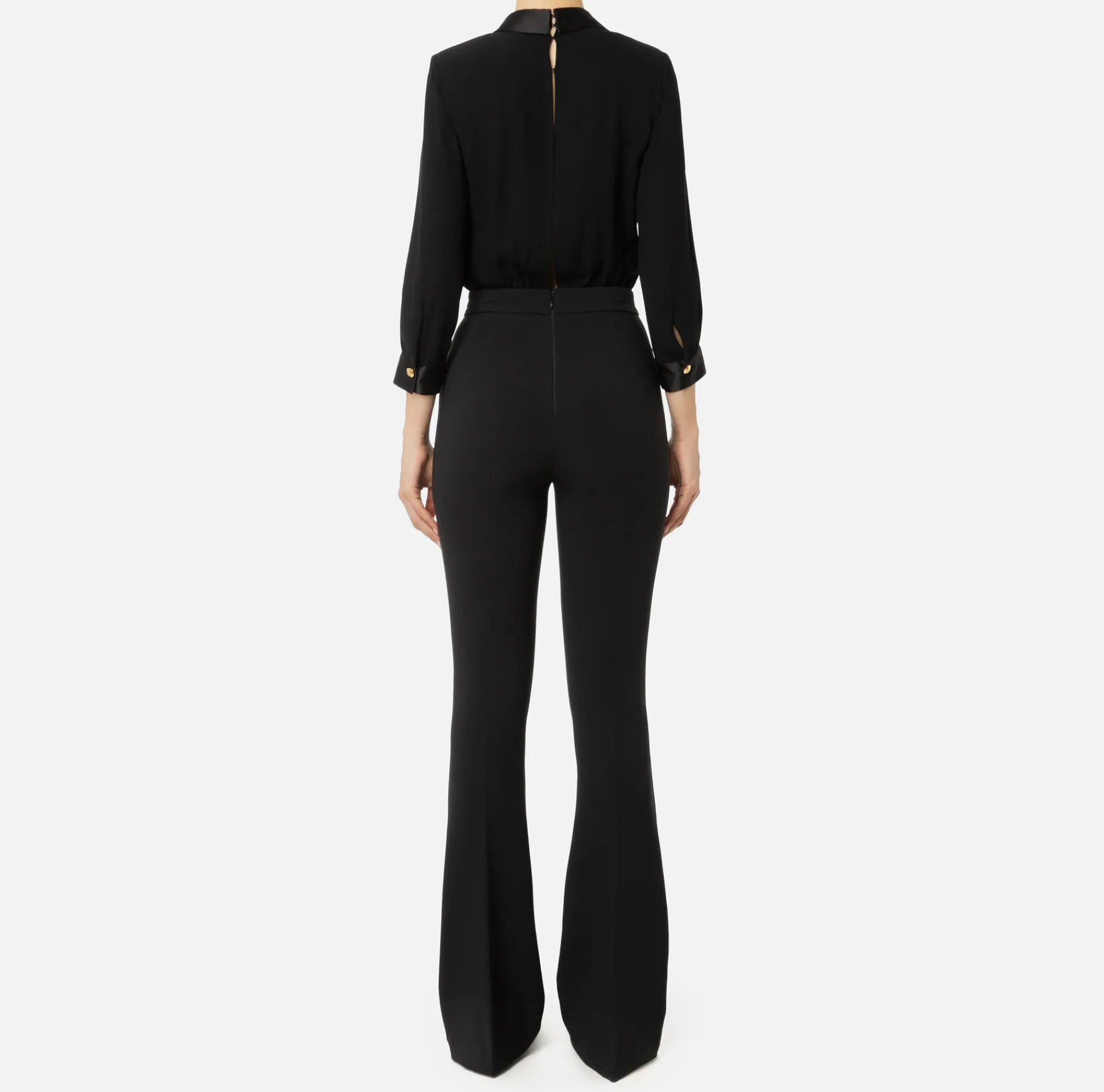 Elisabetta Franchi Jumpsuits|Jumpsuit in viscose with crossover blouse and flared trousers with horsebit Black