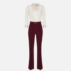 Elisabetta Franchi Jumpsuits|Jumpsuit in viscose with crossover blouse and flared trousers with horsebit Butter/RougeNoir