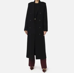Elisabetta Franchi Coats And Jackets|Knit wool and cashmere wrap coat with emblem Black