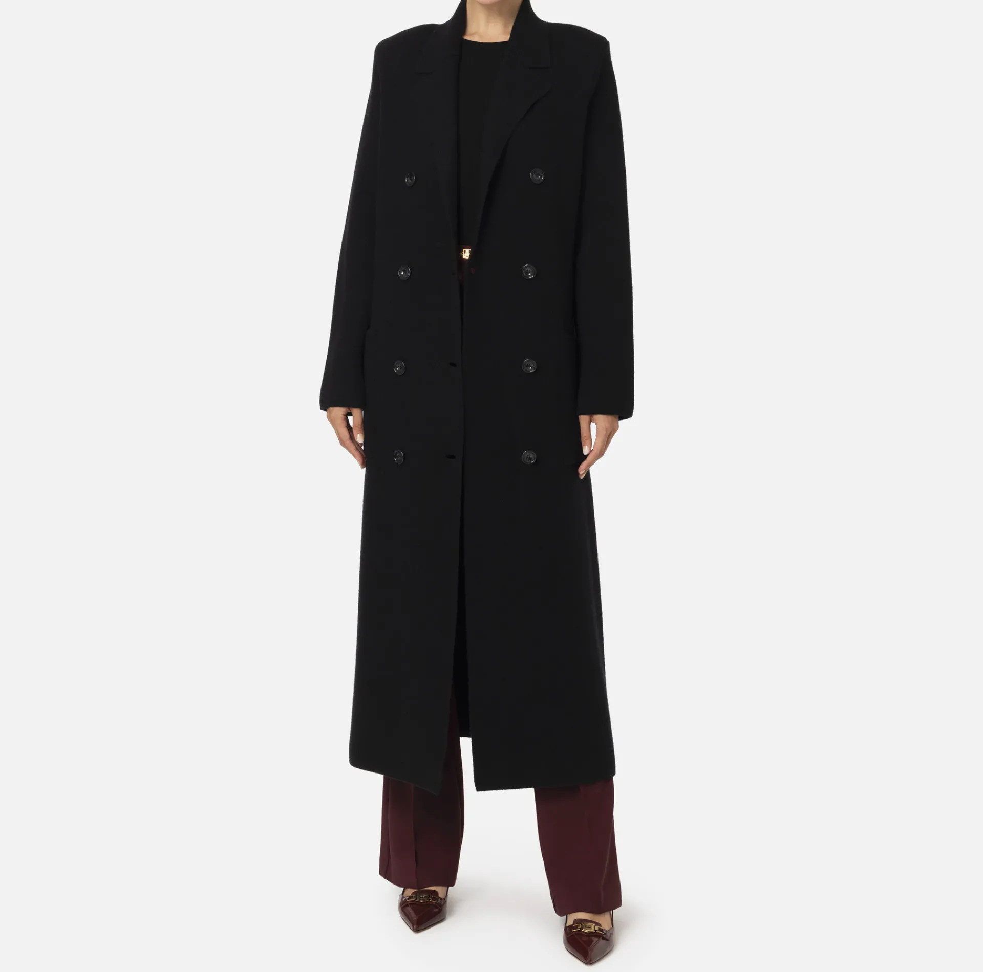Elisabetta Franchi Coats And Jackets|Knit wool and cashmere wrap coat with emblem Black