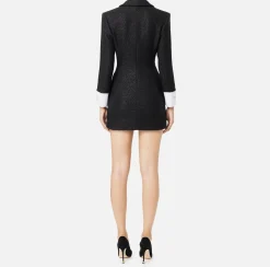Elisabetta Franchi Mini Dresses|Coat Dresses|Laminated tweed coat dress with logo patch Black