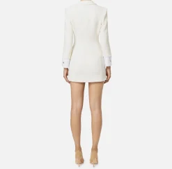 Elisabetta Franchi Mini Dresses|Coat Dresses|Laminated tweed coat dress with logo patch Ivory