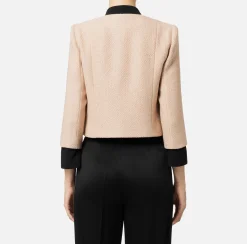 Elisabetta Franchi Jackets And Trench Coats|Laminated tweed cropped jacket with pockets PeachRose