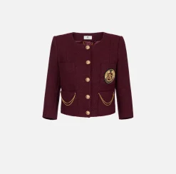 Elisabetta Franchi Jackets And Trench Coats|Laminated tweed cropped jacket with pockets RougeNoir