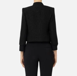 Elisabetta Franchi Jackets And Trench Coats|Laminated tweed cropped jacket with pockets Black
