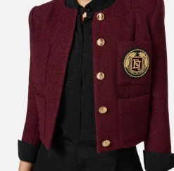Elisabetta Franchi Jackets And Trench Coats|Laminated tweed cropped jacket with pockets
