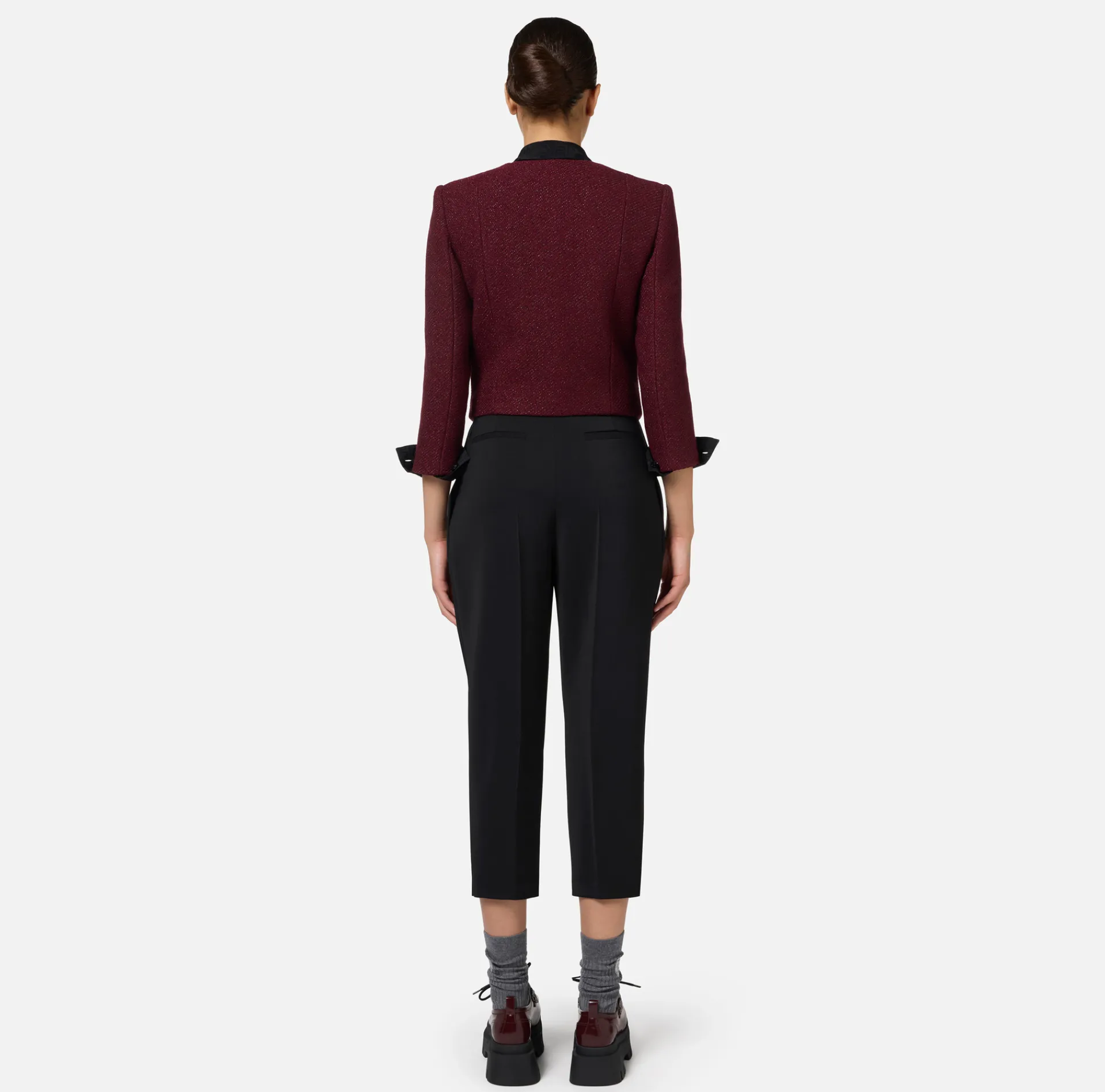 Elisabetta Franchi Jackets And Trench Coats|Laminated tweed cropped jacket with pockets