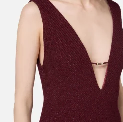 Elisabetta Franchi Mini Dresses|Dresses|Laminated tweed mini-dress RougeNoir