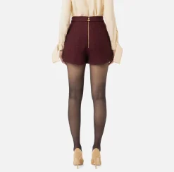 Elisabetta Franchi Trousers And Shorts|Laminated tweed shorts with logo accessory RougeNoir