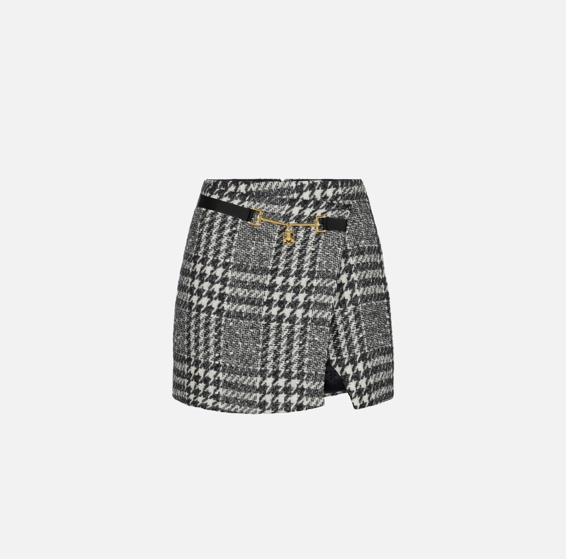 Elisabetta Franchi Skirts|Laminated tweed wraparound miniskirt Butter/Black