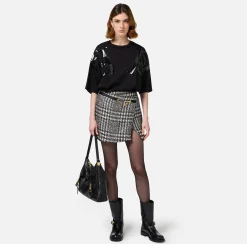 Elisabetta Franchi Skirts|Laminated tweed wraparound miniskirt Butter/Black