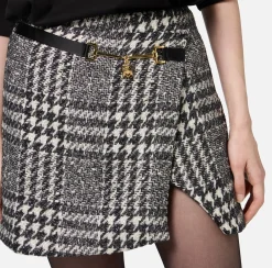 Elisabetta Franchi Skirts|Laminated tweed wraparound miniskirt Butter/Black
