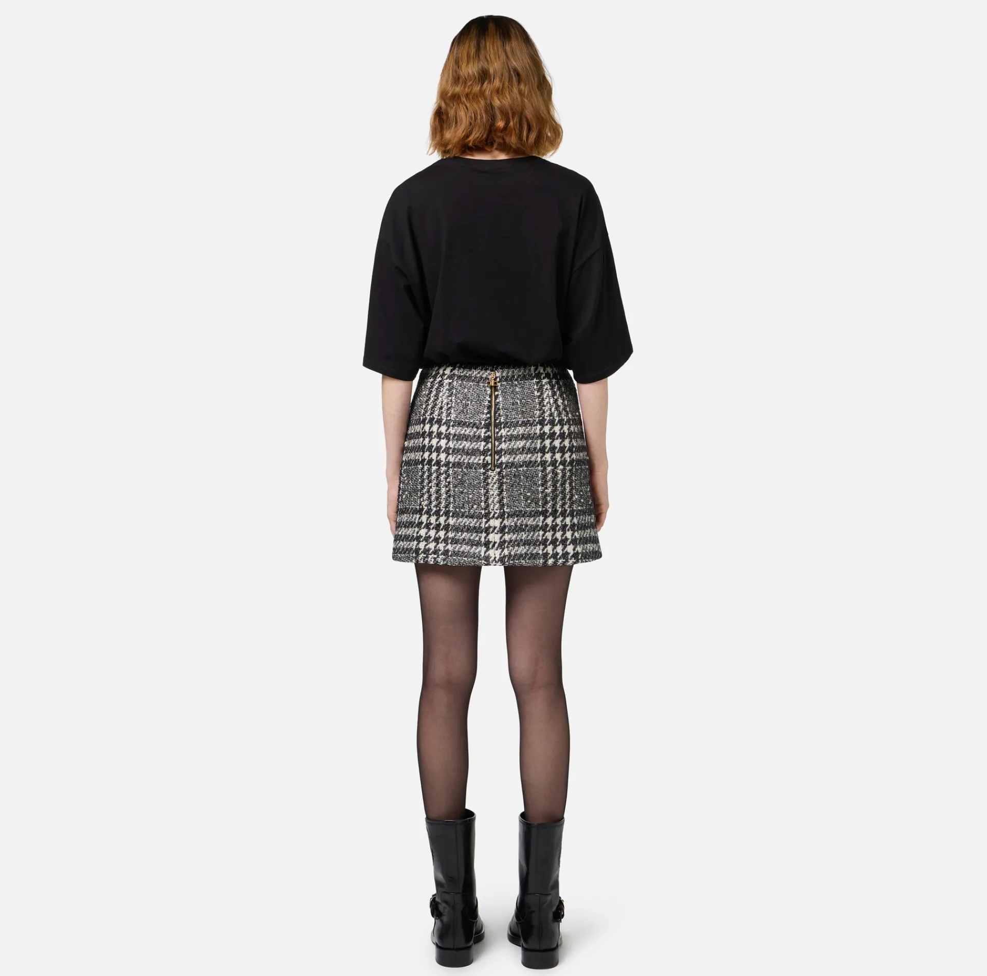 Elisabetta Franchi Skirts|Laminated tweed wraparound miniskirt Butter/Black