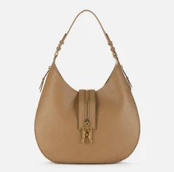 Elisabetta Franchi Shoulder Bags|Large hobo bag in leather-effect material with zip Camel