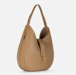 Elisabetta Franchi Shoulder Bags|Large hobo bag in leather-effect material with zip Camel