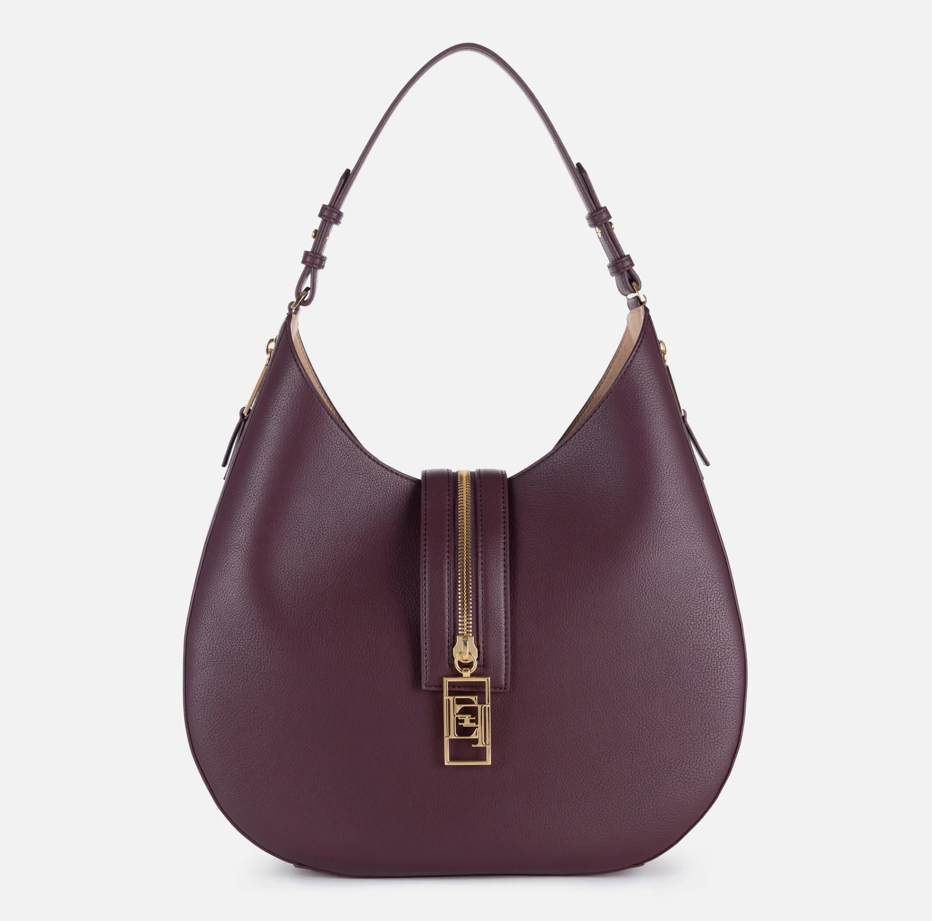 Elisabetta Franchi Shoulder Bags|Large hobo bag in leather-effect material with zip RougeNoir