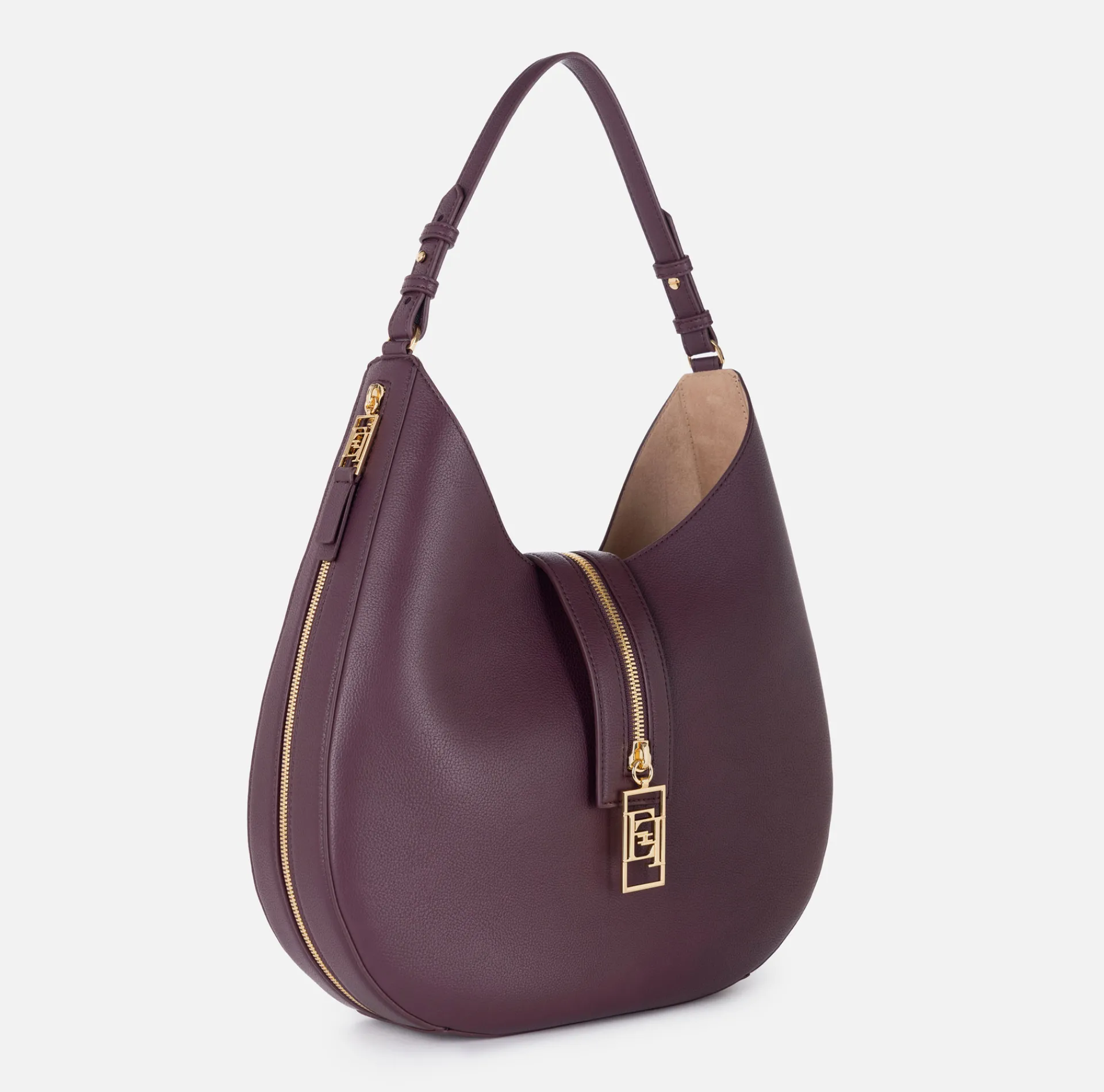 Elisabetta Franchi Shoulder Bags|Large hobo bag in leather-effect material with zip RougeNoir