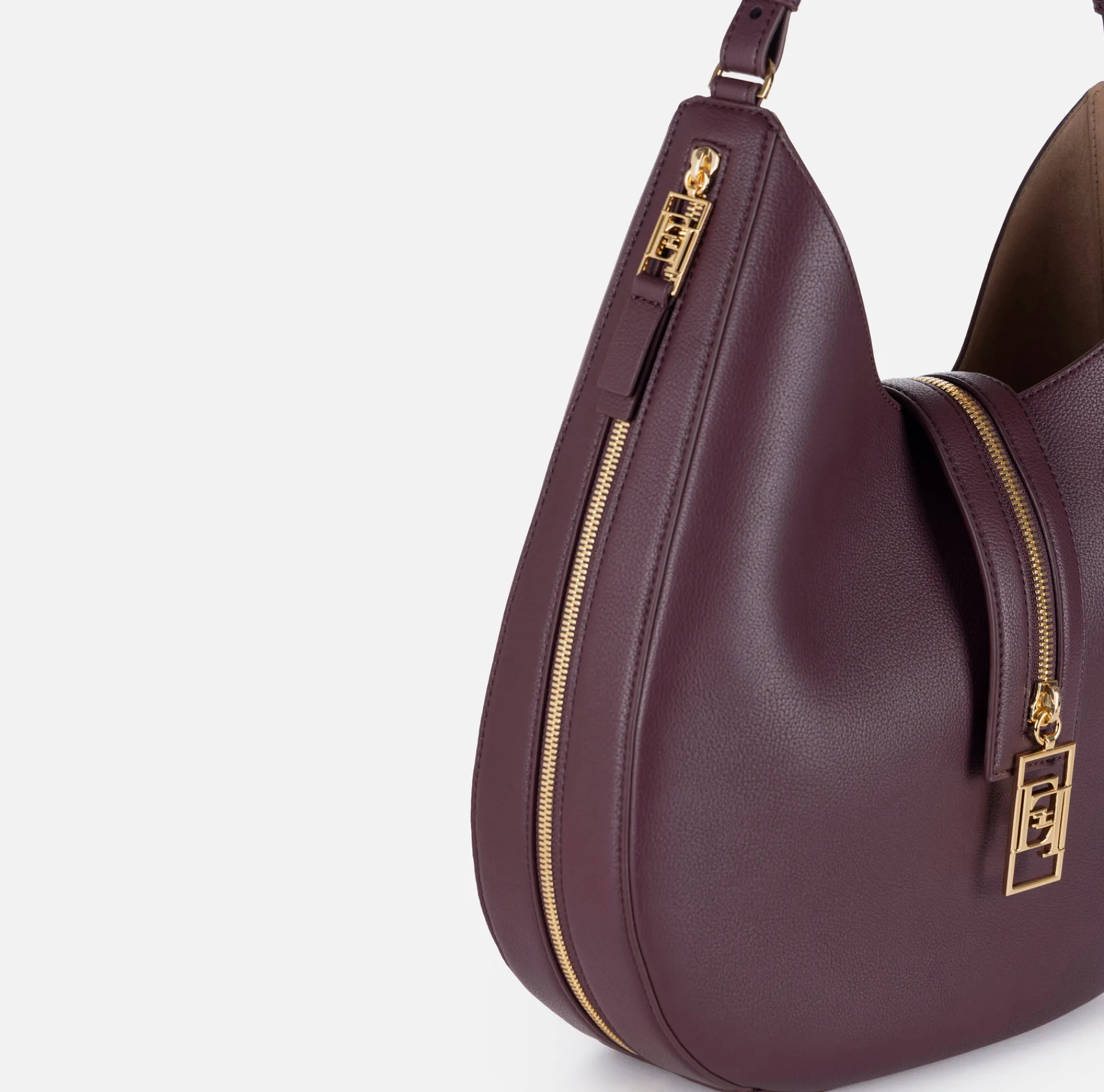 Elisabetta Franchi Shoulder Bags|Large hobo bag in leather-effect material with zip RougeNoir
