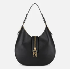 Elisabetta Franchi Shoulder Bags|Large hobo bag in leather-effect material with zip Black