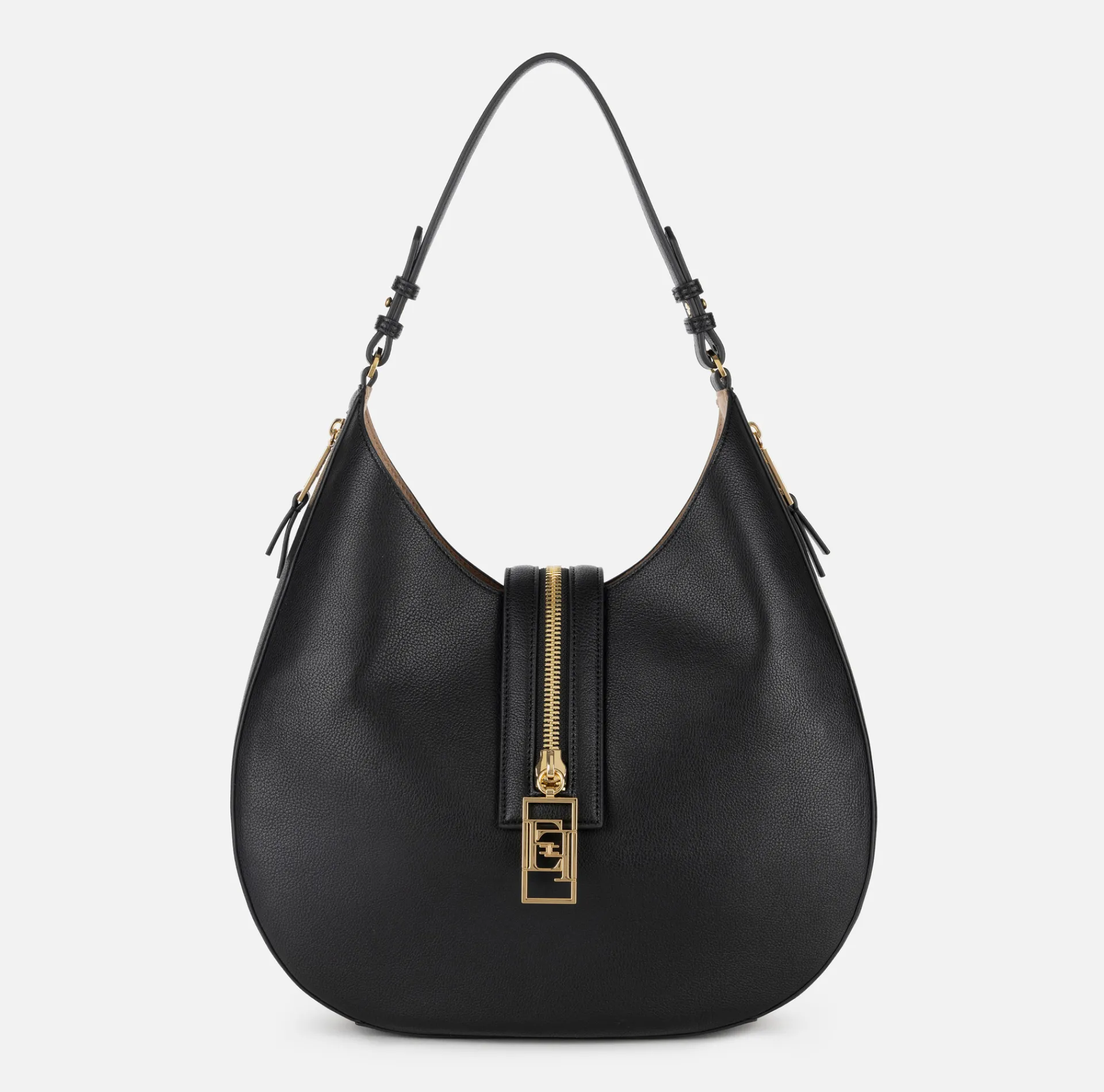 Elisabetta Franchi Shoulder Bags|Large hobo bag in leather-effect material with zip Black