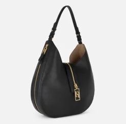 Elisabetta Franchi Shoulder Bags|Large hobo bag in leather-effect material with zip Black
