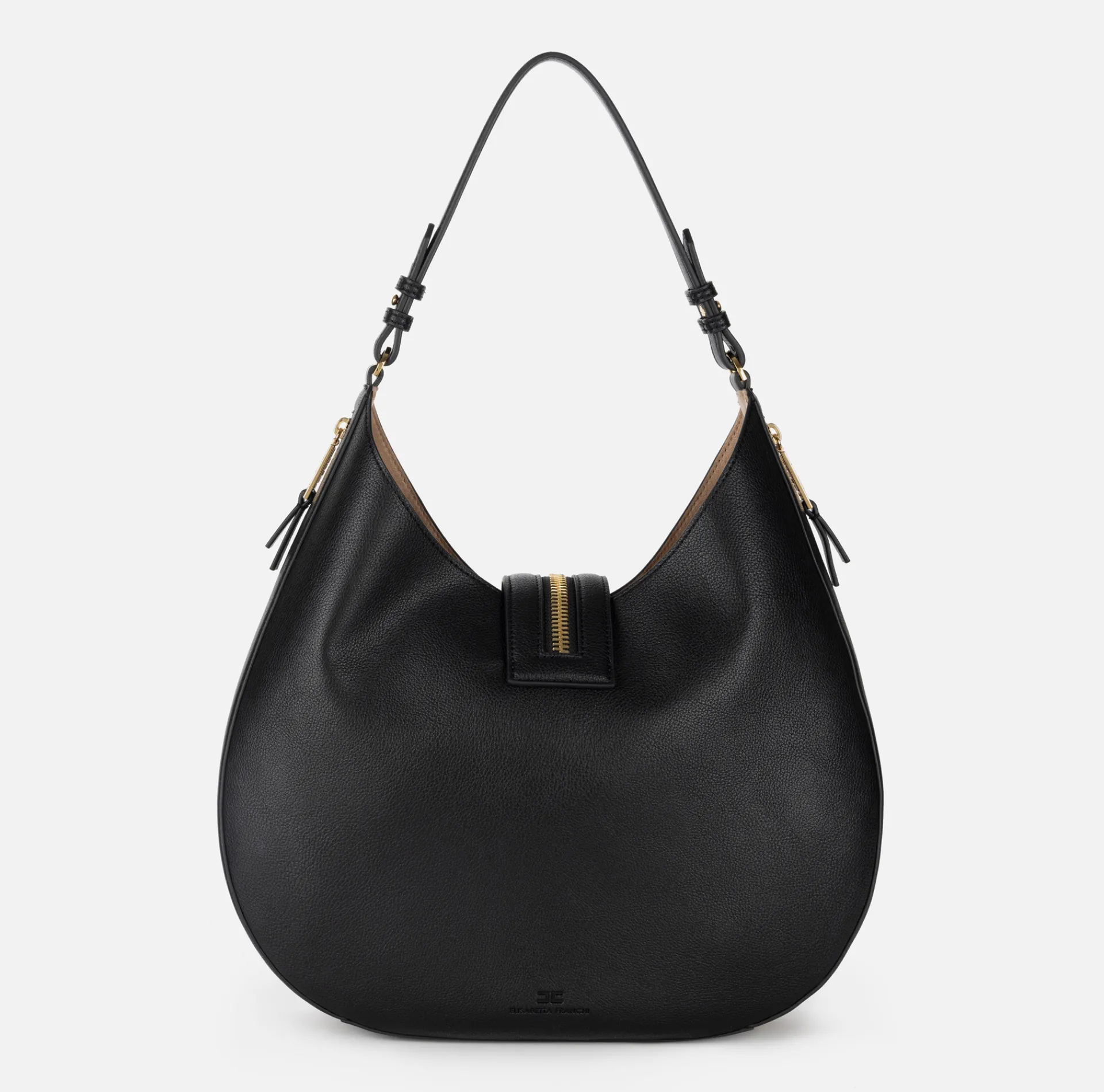 Elisabetta Franchi Shoulder Bags|Large hobo bag in leather-effect material with zip Black