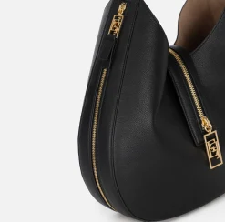 Elisabetta Franchi Shoulder Bags|Large hobo bag in leather-effect material with zip Black