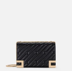 Elisabetta Franchi Strap Bags|Large quilted bag with shoulder strap Black