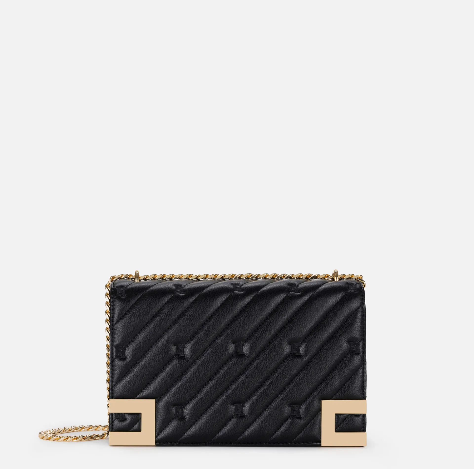 Elisabetta Franchi Strap Bags|Large quilted bag with shoulder strap Black