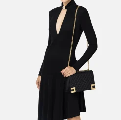 Elisabetta Franchi Strap Bags|Large quilted bag with shoulder strap Black