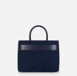 Elisabetta Franchi Handbags|Large shopper bag in jacquard fabric with horsebit Navy