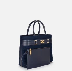 Elisabetta Franchi Handbags|Large shopper bag in jacquard fabric with horsebit Navy