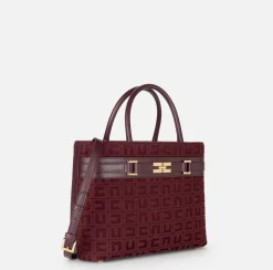 Elisabetta Franchi Handbags|Large shopper bag in jacquard fabric with horsebit RougeNoir