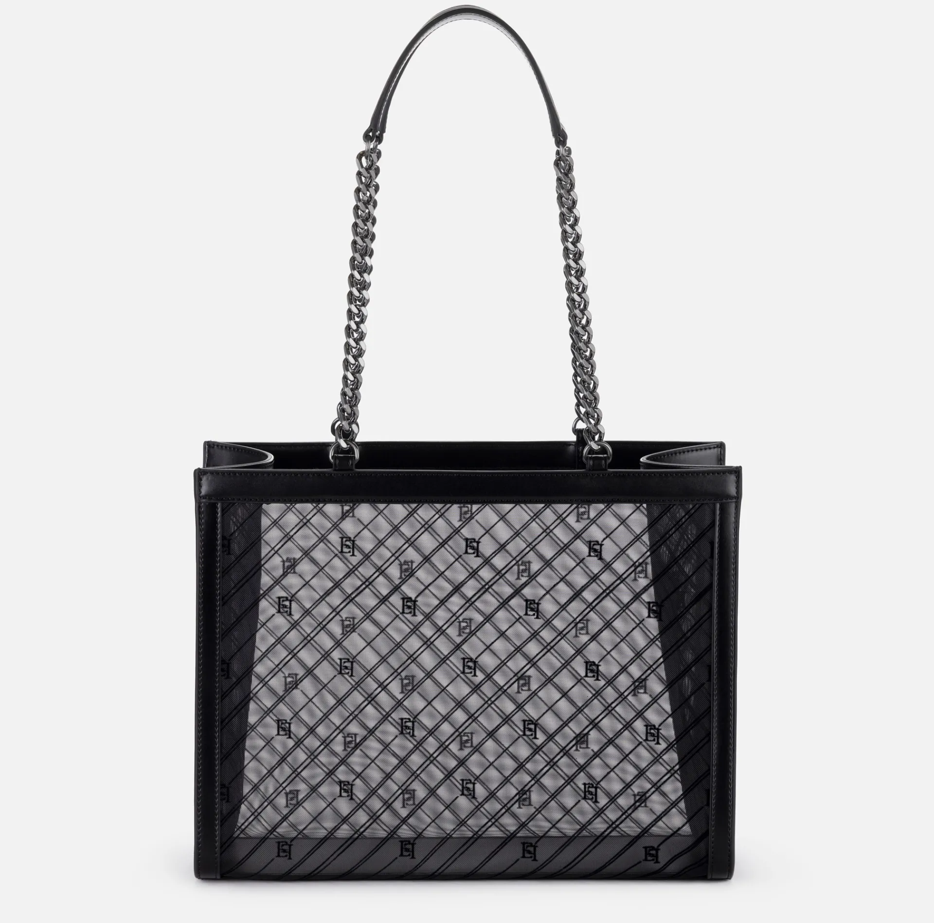 Elisabetta Franchi Shoulder Bags|Large shopper bag with mesh effect Black