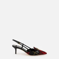 Elisabetta Franchi Pumps|Leather and tartan slingback shoes Black/RedPassion