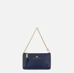 Elisabetta Franchi Shoulder Bags|Leather baguette mini shoulder bag with lettering Navy