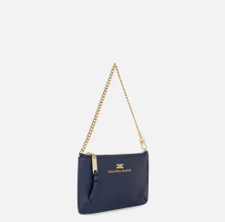 Elisabetta Franchi Shoulder Bags|Leather baguette mini shoulder bag with lettering Navy