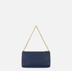 Elisabetta Franchi Shoulder Bags|Leather baguette mini shoulder bag with lettering Navy